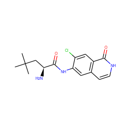 CC(C)(C)C[C@H](N)C(=O)Nc1cc2cc[nH]c(=O)c2cc1Cl ZINC000058592374