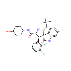 CC(C)(C)C[C@H]1N[C@@H](C(=O)NC2CCC(O)CC2)[C@H](c2cccc(Cl)c2F)[C@@]12C(=O)Nc1cc(Cl)ccc12 ZINC000146904895