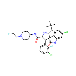 CC(C)(C)C[C@H]1N[C@@H](C(=O)NC2CCN(CCF)CC2)[C@H](c2cccc(Cl)c2F)[C@@]12C(=O)Nc1cc(Cl)ccc12 ZINC000198812816