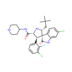CC(C)(C)C[C@H]1N[C@@H](C(=O)NC2CCNCC2)[C@H](c2cccc(Cl)c2F)[C@@]12C(=O)Nc1cc(Cl)ccc12 ZINC000146894257
