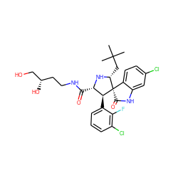 CC(C)(C)C[C@H]1N[C@@H](C(=O)NCC[C@H](O)CO)[C@H](c2cccc(Cl)c2F)[C@@]12C(=O)Nc1cc(Cl)ccc12 ZINC000049722662