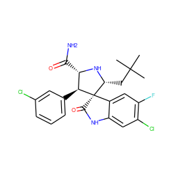 CC(C)(C)C[C@H]1N[C@@H](C(N)=O)[C@H](c2cccc(Cl)c2)[C@@]12C(=O)Nc1cc(Cl)c(F)cc12 ZINC000144351592