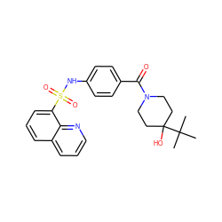 CC(C)(C)C1(O)CCN(C(=O)c2ccc(NS(=O)(=O)c3cccc4cccnc34)cc2)CC1 ZINC000220753597