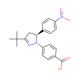 CC(C)(C)C1=NN(c2ccc(C(=O)O)cc2)[C@H](c2ccc([N+](=O)[O-])cc2)C1 ZINC000203669144