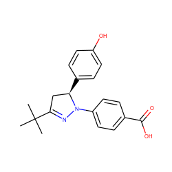 CC(C)(C)C1=NN(c2ccc(C(=O)O)cc2)[C@H](c2ccc(O)cc2)C1 ZINC000203669170