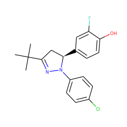 CC(C)(C)C1=NN(c2ccc(Cl)cc2)[C@H](c2ccc(O)c(F)c2)C1 ZINC000299827167