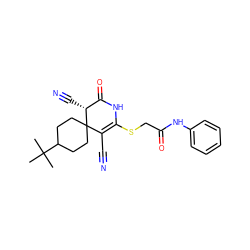 CC(C)(C)C1CCC2(CC1)C(C#N)=C(SCC(=O)Nc1ccccc1)NC(=O)[C@H]2C#N ZINC000008969982