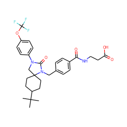 CC(C)(C)C1CCC2(CC1)CN(c1ccc(OC(F)(F)F)cc1)C(=O)N2Cc1ccc(C(=O)NCCC(=O)O)cc1 ZINC000028528112