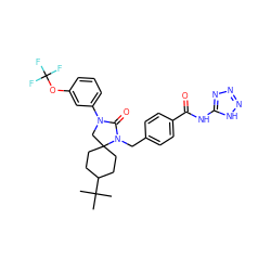 CC(C)(C)C1CCC2(CC1)CN(c1cccc(OC(F)(F)F)c1)C(=O)N2Cc1ccc(C(=O)Nc2nnn[nH]2)cc1 ZINC000028525722