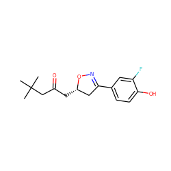 CC(C)(C)CC(=O)C[C@H]1CC(c2ccc(O)c(F)c2)=NO1 ZINC000034633612