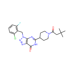 CC(C)(C)CC(=O)N1CCC(c2nc3c(nnn3Cc3c(F)cccc3Cl)c(=O)[nH]2)CC1 ZINC000006529147