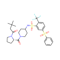 CC(C)(C)CC(=O)N1CCC[C@H]1C(=O)N1CCC(NS(=O)(=O)c2cc(S(=O)(=O)c3ccccc3)ccc2C(F)(F)F)CC1 ZINC000049841383