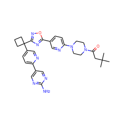 CC(C)(C)CC(=O)N1CCN(c2ccc(-c3nc(C4(c5ccc(-c6cnc(N)nc6)nc5)CCC4)no3)cn2)CC1 ZINC000096175587