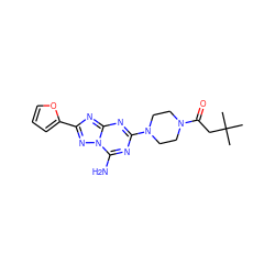 CC(C)(C)CC(=O)N1CCN(c2nc(N)n3nc(-c4ccco4)nc3n2)CC1 ZINC000082158864