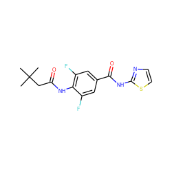 CC(C)(C)CC(=O)Nc1c(F)cc(C(=O)Nc2nccs2)cc1F ZINC000035308313