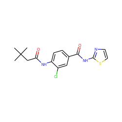 CC(C)(C)CC(=O)Nc1ccc(C(=O)Nc2nccs2)cc1Cl ZINC000038318077