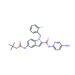 CC(C)(C)CC(=O)Nc1ccc2c(c1)cc(C(=O)Nc1ccc(N)cn1)n2Cc1ccccc1F ZINC000028526140