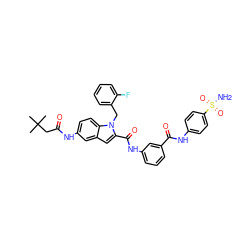 CC(C)(C)CC(=O)Nc1ccc2c(c1)cc(C(=O)Nc1cccc(C(=O)Nc3ccc(S(N)(=O)=O)cc3)c1)n2Cc1ccccc1F ZINC000028525851