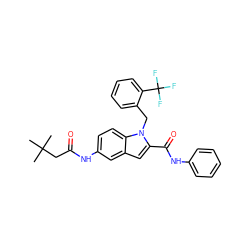 CC(C)(C)CC(=O)Nc1ccc2c(c1)cc(C(=O)Nc1ccccc1)n2Cc1ccccc1C(F)(F)F ZINC000028526699