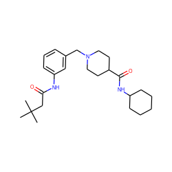 CC(C)(C)CC(=O)Nc1cccc(CN2CCC(C(=O)NC3CCCCC3)CC2)c1 ZINC001772655799