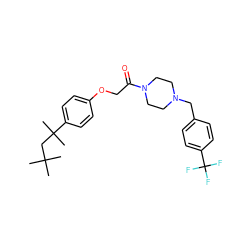 CC(C)(C)CC(C)(C)c1ccc(OCC(=O)N2CCN(Cc3ccc(C(F)(F)F)cc3)CC2)cc1 ZINC001772605412