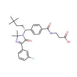 CC(C)(C)CC[C@H](c1ccc(C(=O)NCCC(=O)O)cc1)N1C(=O)C(c2cccc(F)c2)=NC1(C)C ZINC000169700291