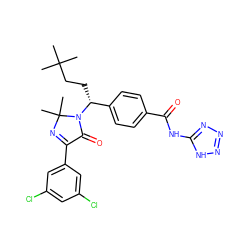 CC(C)(C)CC[C@H](c1ccc(C(=O)Nc2nnn[nH]2)cc1)N1C(=O)C(c2cc(Cl)cc(Cl)c2)=NC1(C)C ZINC000169700284