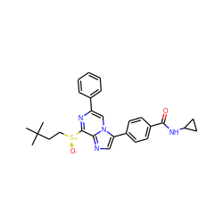 CC(C)(C)CC[S@+]([O-])c1nc(-c2ccccc2)cn2c(-c3ccc(C(=O)NC4CC4)cc3)cnc12 ZINC000118749774