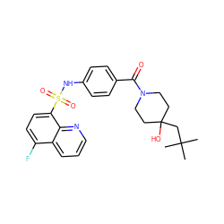 CC(C)(C)CC1(O)CCN(C(=O)c2ccc(NS(=O)(=O)c3ccc(F)c4cccnc34)cc2)CC1 ZINC000217626907