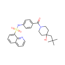 CC(C)(C)CC1(O)CCN(C(=O)c2ccc(NS(=O)(=O)c3cccc4cccnc34)cc2)CC1 ZINC000217725832