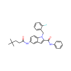 CC(C)(C)CCC(=O)Nc1ccc2c(c1)cc(C(=O)Nc1ccccc1)n2Cc1ccccc1F ZINC000028522726