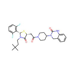 CC(C)(C)CCN1C(=O)[C@@H](CC(=O)N2CCC(N3Cc4ccccc4NC3=O)CC2)S[C@H]1c1c(F)cccc1F ZINC000103268228