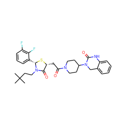 CC(C)(C)CCN1C(=O)[C@@H](CC(=O)N2CCC(N3Cc4ccccc4NC3=O)CC2)S[C@H]1c1cccc(F)c1F ZINC000103267706