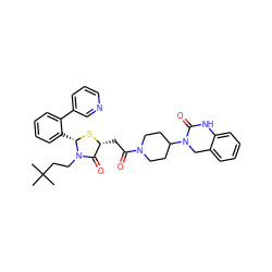 CC(C)(C)CCN1C(=O)[C@@H](CC(=O)N2CCC(N3Cc4ccccc4NC3=O)CC2)S[C@H]1c1ccccc1-c1cccnc1 ZINC000103268283