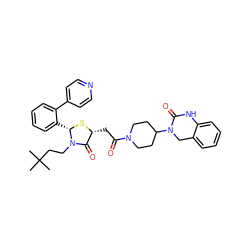 CC(C)(C)CCN1C(=O)[C@@H](CC(=O)N2CCC(N3Cc4ccccc4NC3=O)CC2)S[C@H]1c1ccccc1-c1ccncc1 ZINC000103268290