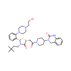 CC(C)(C)CCN1C(=O)[C@@H](CC(=O)N2CCC(N3Cc4ccccc4NC3=O)CC2)S[C@H]1c1ccccc1N1CCN(CCO)CC1 ZINC000150606222