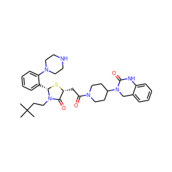 CC(C)(C)CCN1C(=O)[C@@H](CC(=O)N2CCC(N3Cc4ccccc4NC3=O)CC2)S[C@H]1c1ccccc1N1CCNCC1 ZINC000103268239