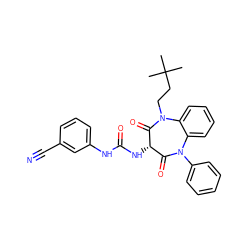 CC(C)(C)CCN1C(=O)[C@@H](NC(=O)Nc2cccc(C#N)c2)C(=O)N(c2ccccc2)c2ccccc21 ZINC000013813571