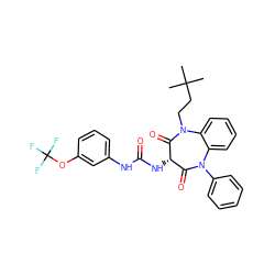 CC(C)(C)CCN1C(=O)[C@@H](NC(=O)Nc2cccc(OC(F)(F)F)c2)C(=O)N(c2ccccc2)c2ccccc21 ZINC000027186394