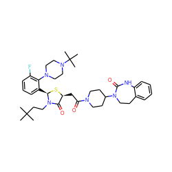 CC(C)(C)CCN1C(=O)[C@H](CC(=O)N2CCC(N3CCc4ccccc4NC3=O)CC2)S[C@@H]1c1cccc(F)c1N1CCN(C(C)(C)C)CC1 ZINC000150606299