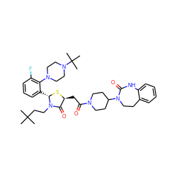 CC(C)(C)CCN1C(=O)[C@H](CC(=O)N2CCC(N3CCc4ccccc4NC3=O)CC2)S[C@H]1c1cccc(F)c1N1CCN(C(C)(C)C)CC1 ZINC000150606298