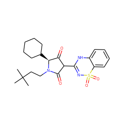 CC(C)(C)CCN1C(=O)C(C2=NS(=O)(=O)c3ccccc3N2)C(=O)[C@@H]1C1CCCCC1 ZINC000101038234