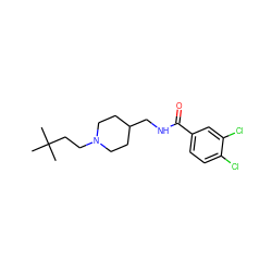 CC(C)(C)CCN1CCC(CNC(=O)c2ccc(Cl)c(Cl)c2)CC1 ZINC000040430576