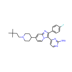 CC(C)(C)CCN1CCC(c2ccn3c(-c4ccnc(N)n4)c(-c4ccc(F)cc4)nc3c2)CC1 ZINC000040975375