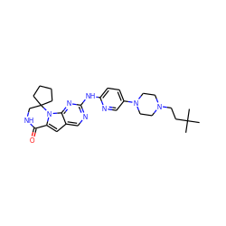 CC(C)(C)CCN1CCN(c2ccc(Nc3ncc4cc5n(c4n3)C3(CCCC3)CNC5=O)nc2)CC1 ZINC000221182313