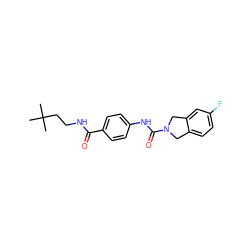 CC(C)(C)CCNC(=O)c1ccc(NC(=O)N2Cc3ccc(F)cc3C2)cc1 ZINC000166725403