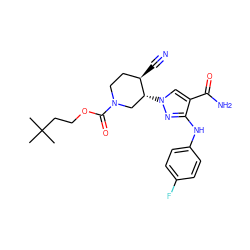 CC(C)(C)CCOC(=O)N1CC[C@@H](C#N)[C@H](n2cc(C(N)=O)c(Nc3ccc(F)cc3)n2)C1 ZINC000220735029