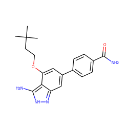 CC(C)(C)CCOc1cc(-c2ccc(C(N)=O)cc2)cc2n[nH]c(N)c12 ZINC000063539959