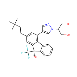 CC(C)(C)CCc1cc(-c2cnn(C(CO)CO)c2)c2c(c1)[C@](O)(C(F)(F)F)c1ccccc1-2 ZINC000142090604