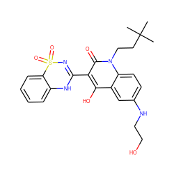 CC(C)(C)CCn1c(=O)c(C2=NS(=O)(=O)c3ccccc3N2)c(O)c2cc(NCCO)ccc21 ZINC000101036120